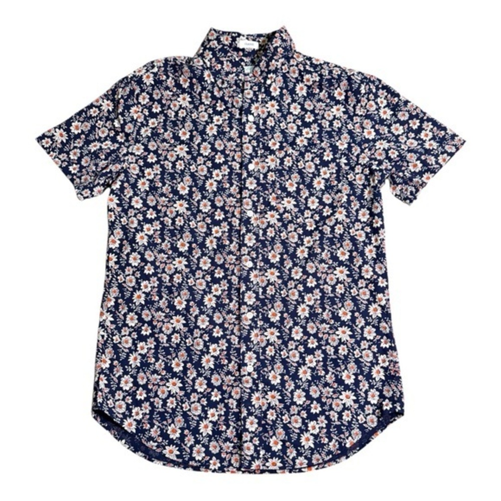 J Crew Navy Floral Organic Cotton Button Down S Shirt Cottagecore Coastal Preppy